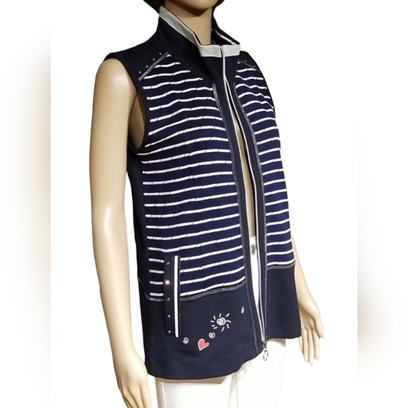 Dolcezza Long Fall Spring Vest Wearable Art / Sz S / Navy blue, white - Picture 7 of 17